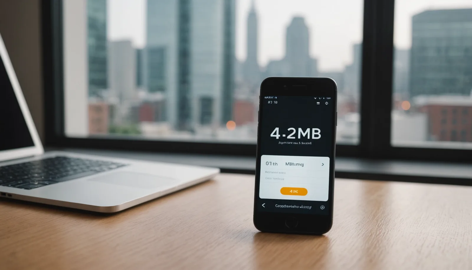 Smartphone showing image compression reducing file size from 4.2MB to 0.6MB, demonstrating how to compress image for WhatsApp.