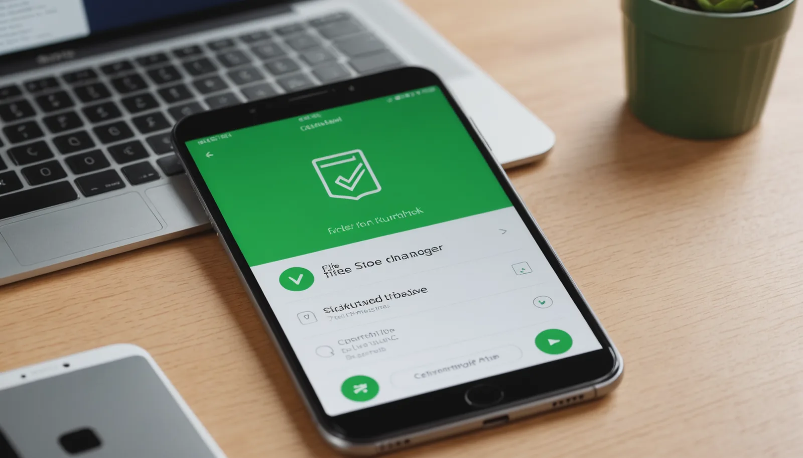 Smartphone showing 100KB file size with green checkmark after image compression