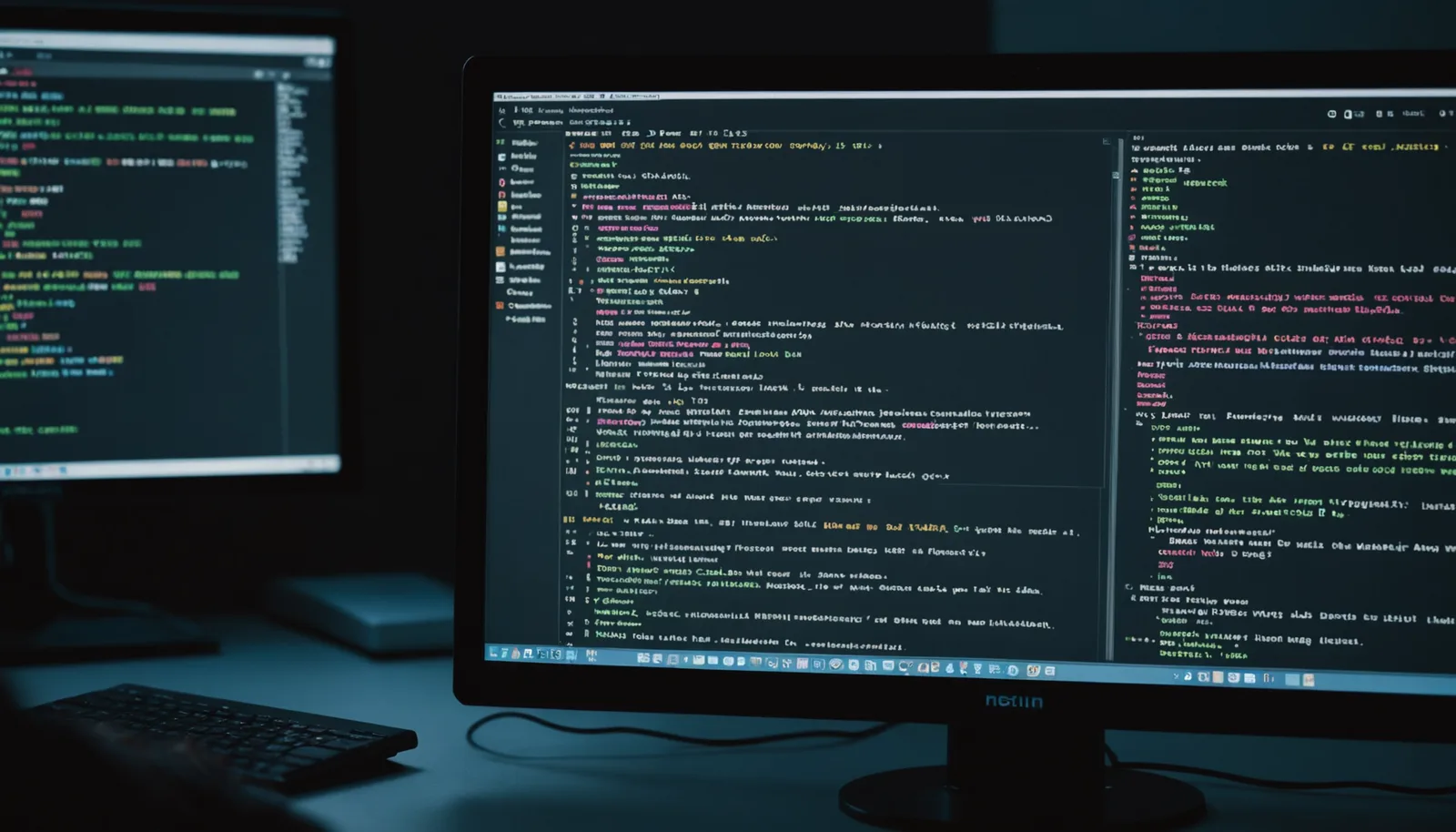 Monitor showing minified and formatted JSON side by side, demonstrating how to format JSON online with proper indentation and syntax highlighting