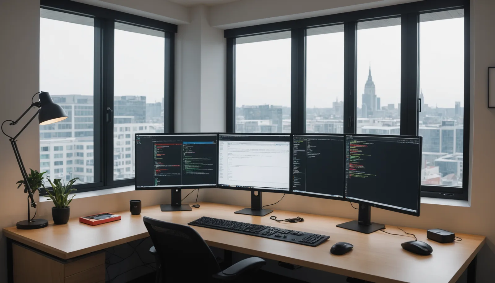 Developer workspace with dual monitors comparing raw unformatted JSON and beautifully formatted JSON with color-coded syntax highlighting