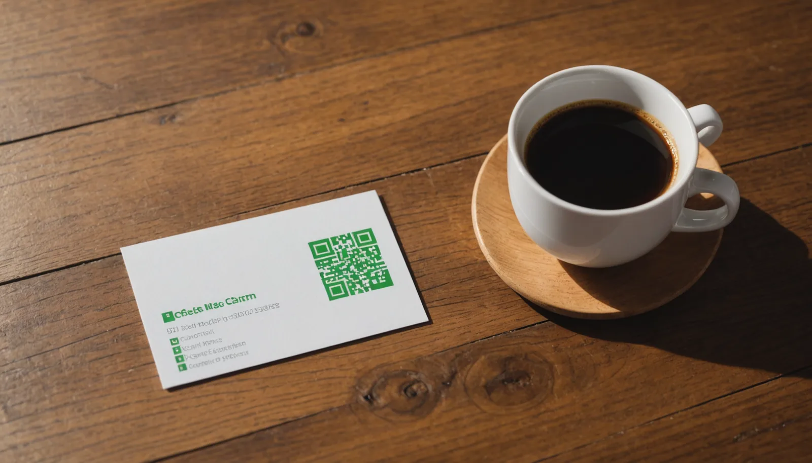 A printed QR code on a business card that links to a WhatsApp contact