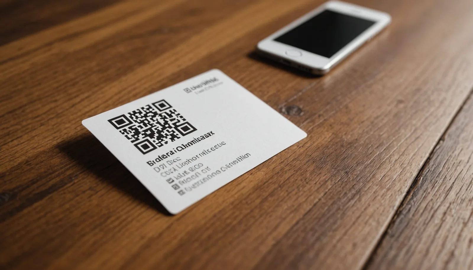 Business card with printed QR code for wa.me link ready to be scanned by smartphone camera