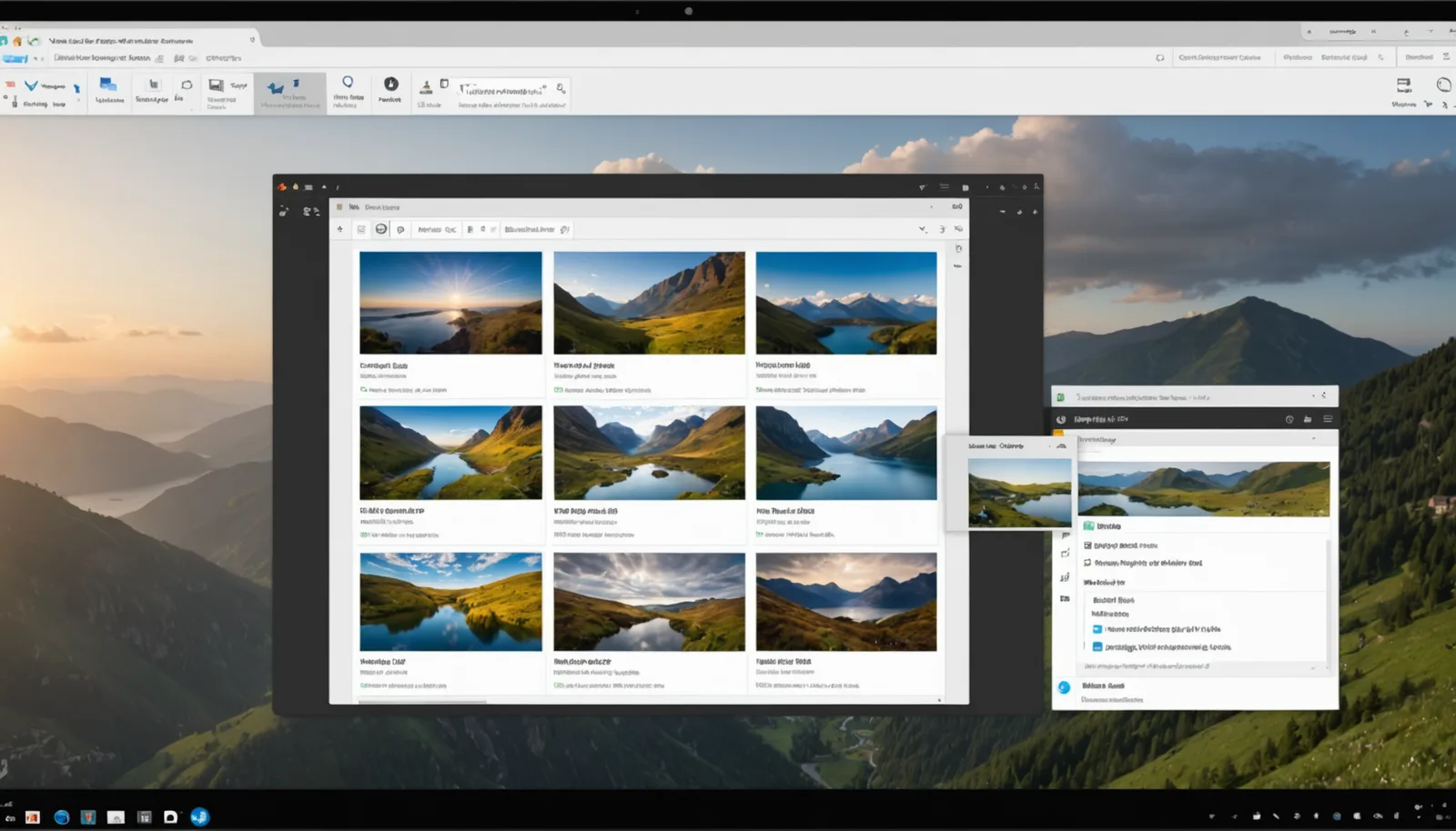 Three file windows displaying PNG, JPG, and WebP formats with different file sizes showing compression differences.