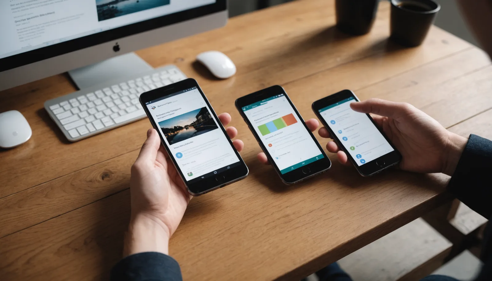 Smartphone and tablet displaying different image load speeds, illustrating WebP performance benefits over traditional formats.