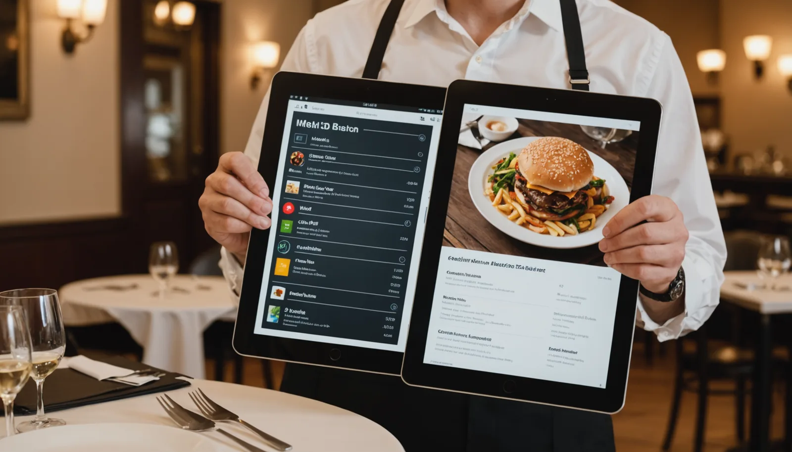 Restaurant staff member holding both printed and digital menu options, representing a hybrid approach to QR code menus