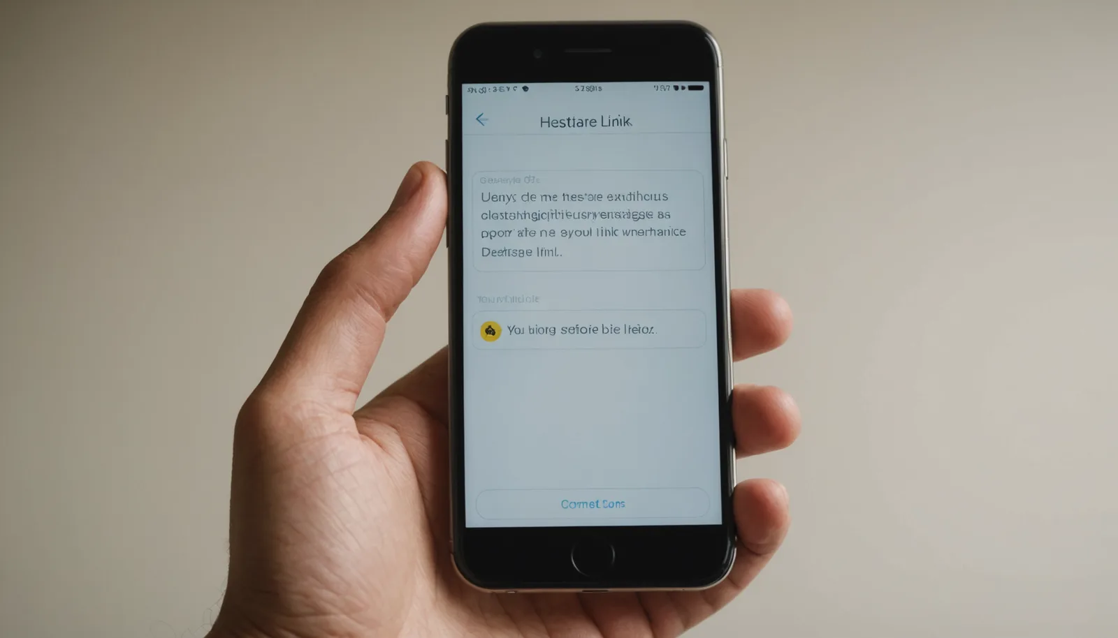 Smartphone with warning indicator showing user caution before clicking a shortened URL on WhatsApp
